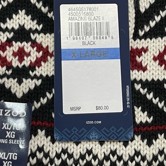 NWT IZOD Amazing Glaze II Fair Isle Black 1/4 Zip Mock Neck Pullover Sweater - Picture 5 of 10